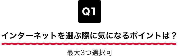 Q1 インターネットを選ぶ際に気になるポイントは？ 最大3つ選択可