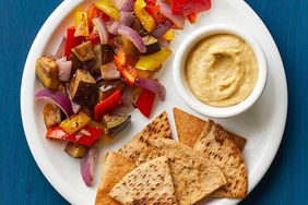 dinner 3 mediterranean vegetables pita hummus