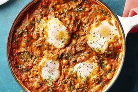 Eggs in Tomato Sauce with Chickpeas & Spinach