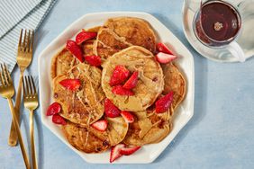 a recipe photo of the Peanut Butter–Strawberry Pancakes