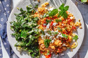 Bulgar Pilaf with Eggplant, Pepper & Tomatoes (Hondros me Melitzanes)