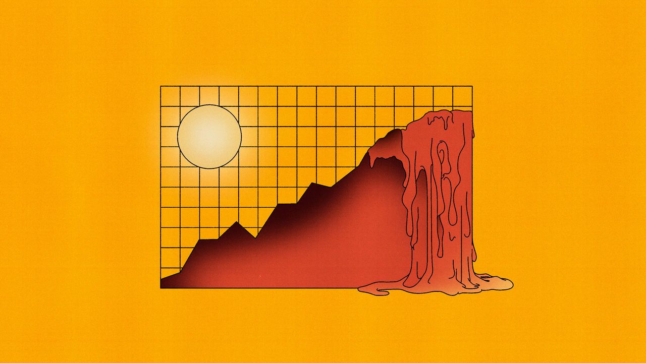 Illustration of a line going up and melting under the sun.