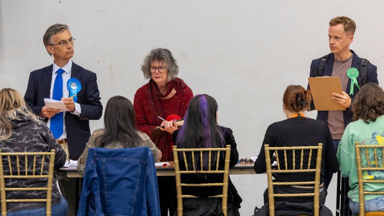 Ballot papers for the General Election being counted at the ballot centre in Folkestone, UK.