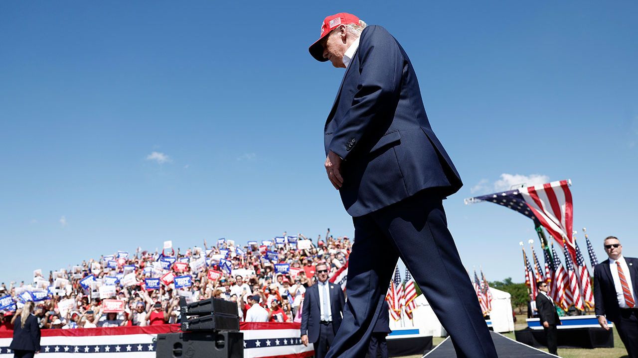 Donald Trump arrives at a campaign rally In Chesapeake, Virginia, June 28th 2024