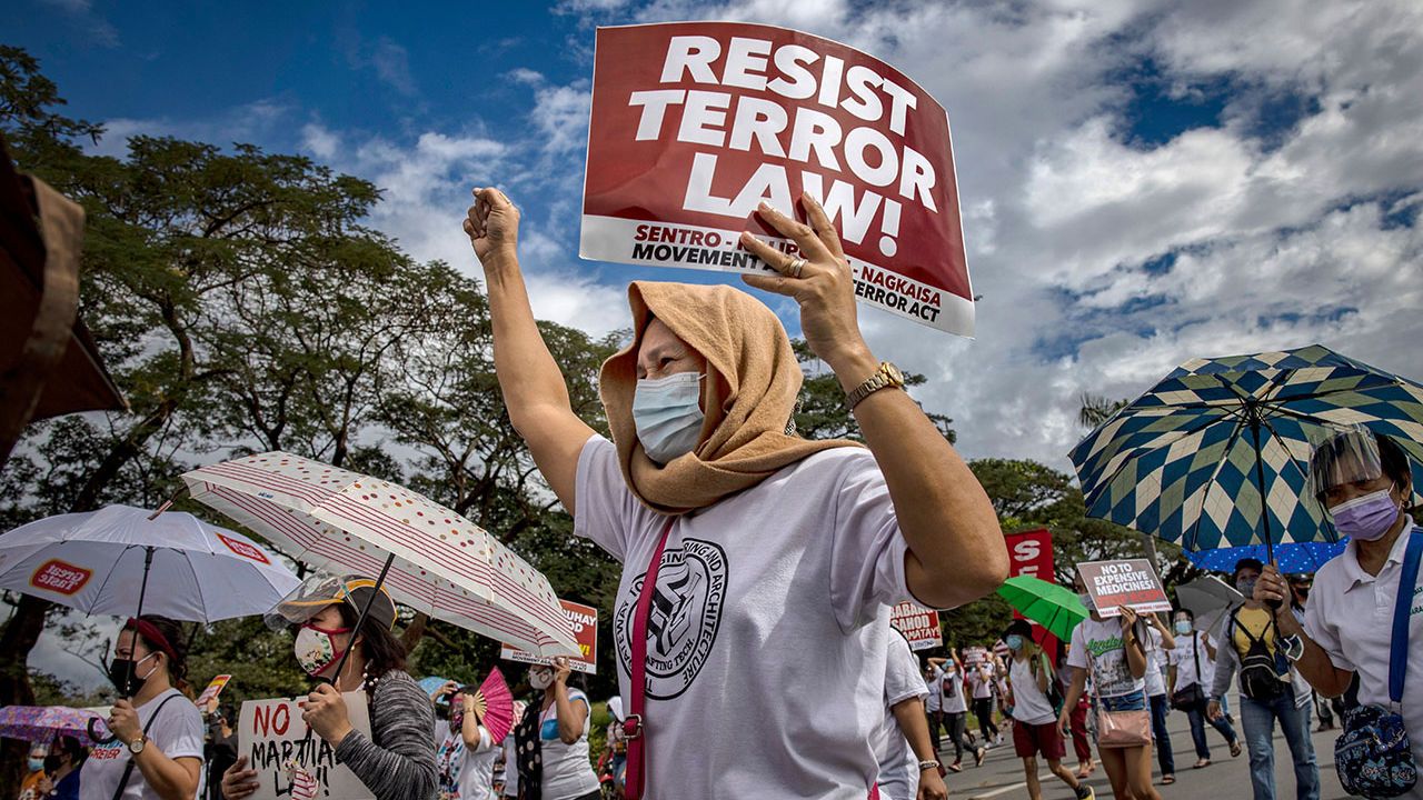 Filipinos take part in an anti-government protest in Quezon city, Metro Manila, Philippines on November 30th 2020