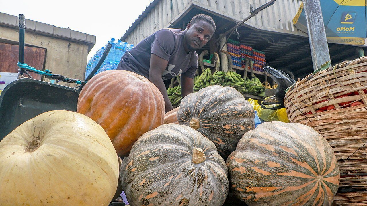 A seller is seen at Wuse Bazaar in Abuja, Nigeria.