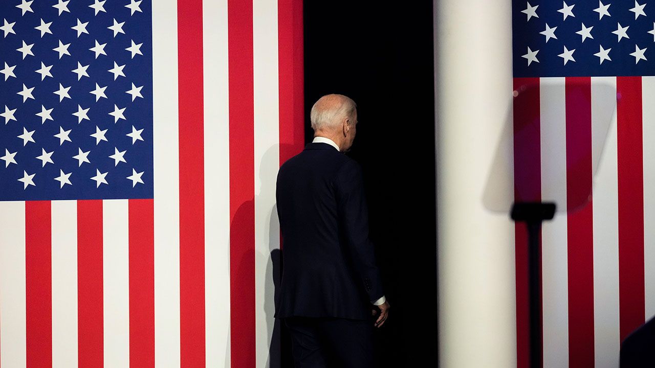 President Joe Biden departs the stage after speaking during a campaign event at Montgomery County Community College in Blue Bell, Pennsylvania on January 5th 2024