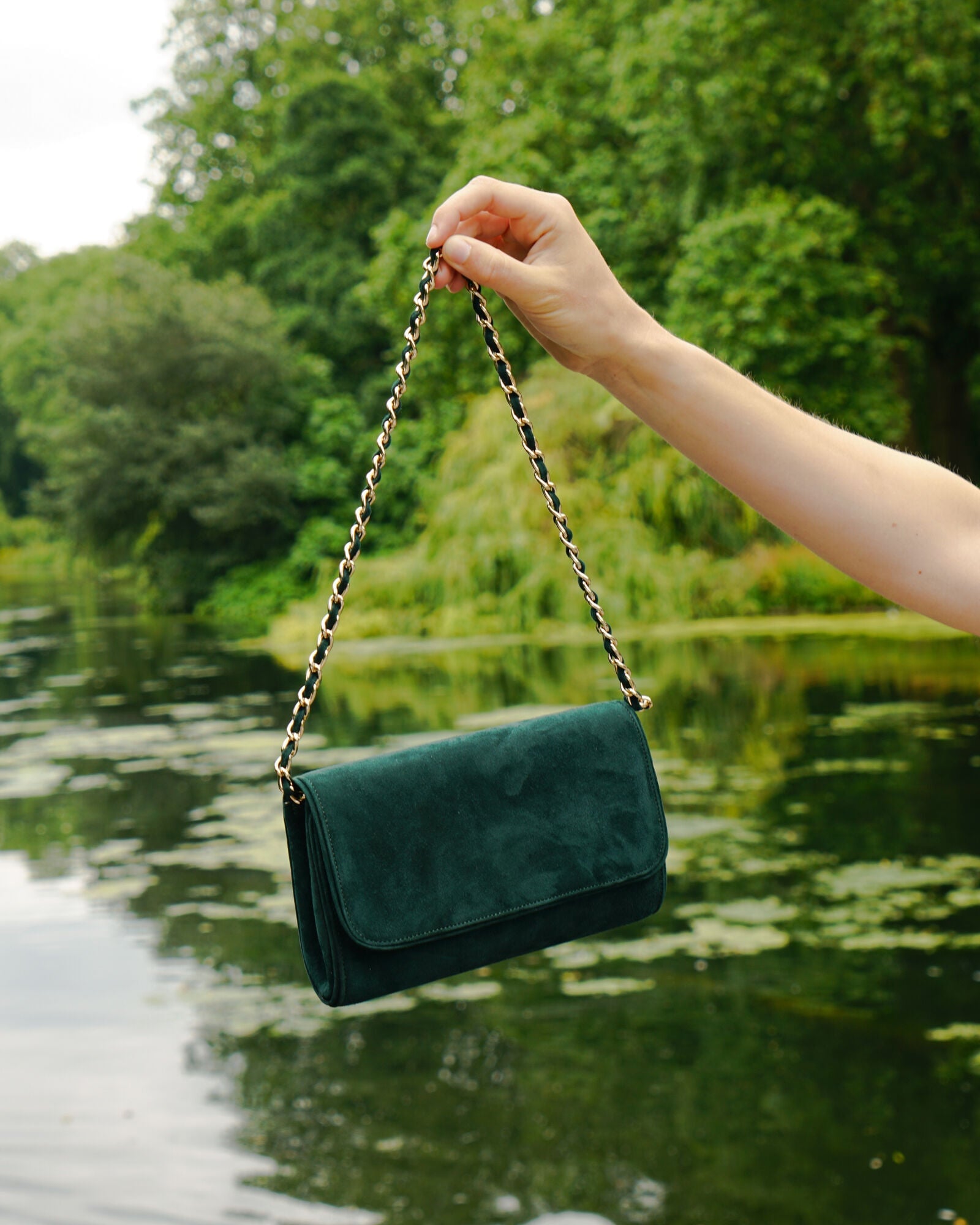 Natasha Greenery Occasion Bag Green Suede Clutch Bag  image