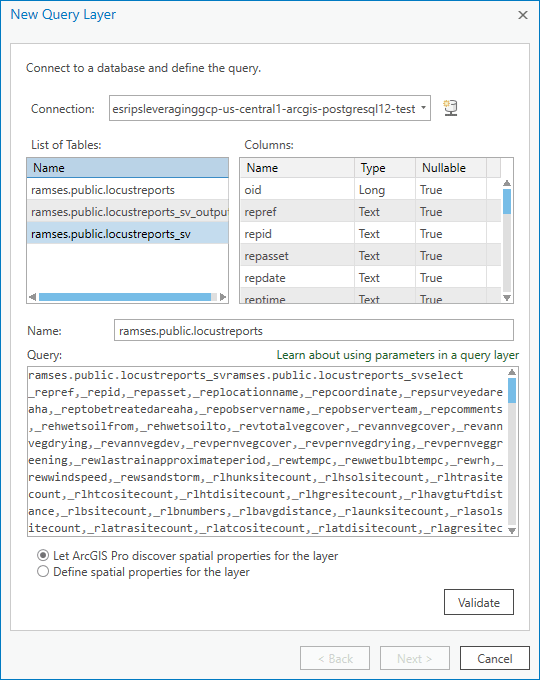 Query Layer dialog from ArcGIS Pro