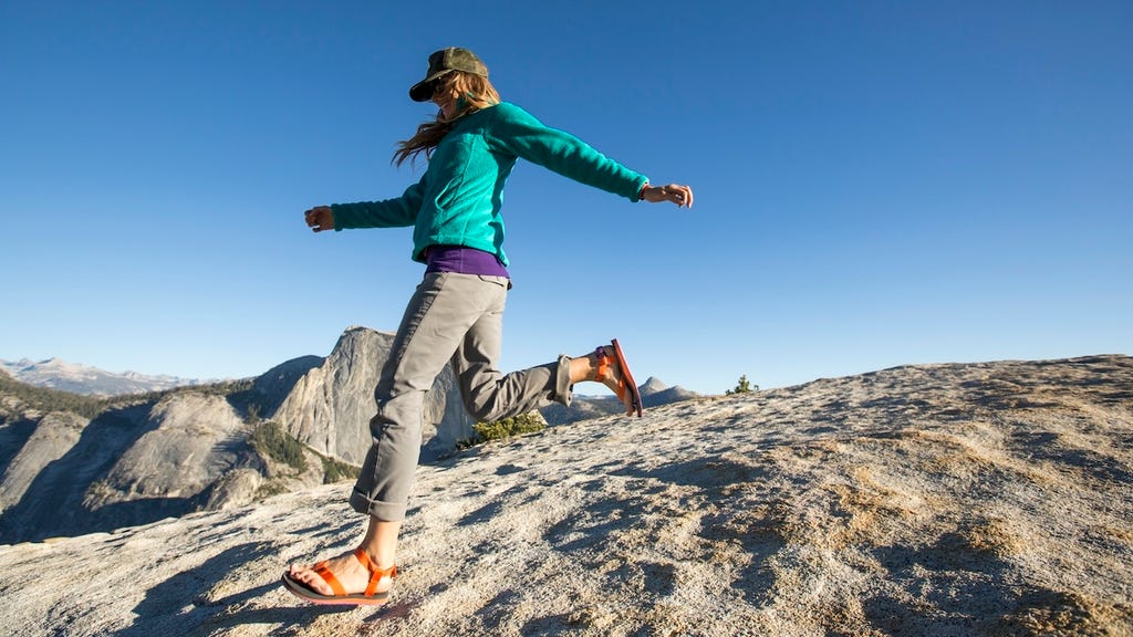 woman hiking in sandals