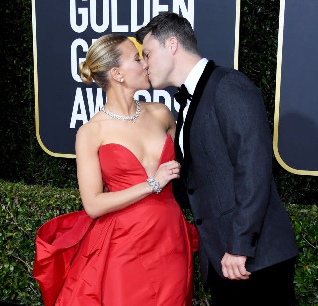 scarlett johansson and colin jost at 2020 golden globes