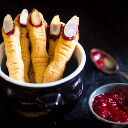 Vegan & Paleo Witch Finger Cookies - The classic, spooky Halloween cookie get a healthy, gluten free, paleo AND vegan makeover! They're easy to make and always a hit at parties! | Foodfaithfitness.com | @FoodFaithFit