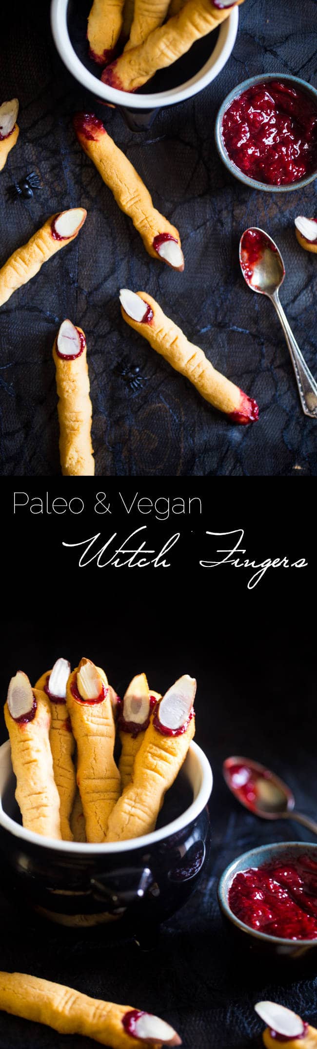 Vegan & Paleo Witch Finger Cookies - The classic, spooky Halloween cookie get a healthy, gluten free, paleo AND vegan makeover! They're easy to make and always a hit at parties! | Foodfaithfitness.com | @FoodFaithFit