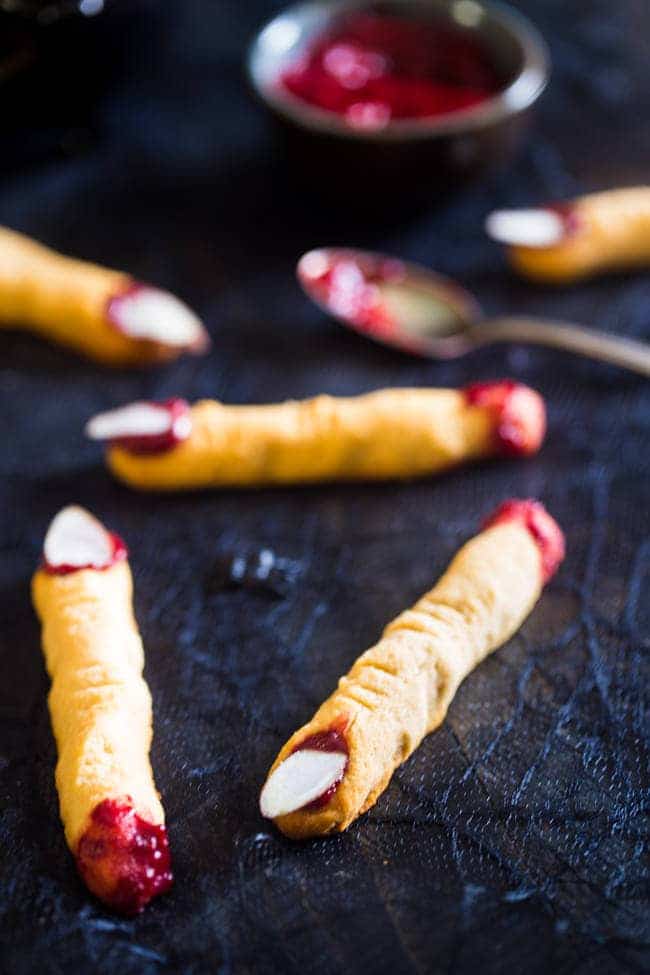 Vegan & Paleo Witch Finger Cookies - The classic, spooky Halloween cookie get a healthy, gluten free, paleo AND vegan makeover! They're easy to make and always a hit at parties! | Foodfaithfitness.com | @FoodFaithFit