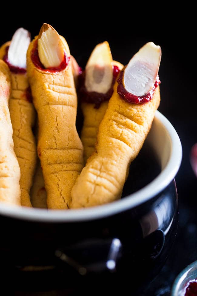 Vegan & Paleo Witch Finger Cookies - The classic, spooky Halloween cookie get a healthy, gluten free, paleo AND vegan makeover! They're easy to make and always a hit at parties! | Foodfaithfitness.com | @FoodFaithFit