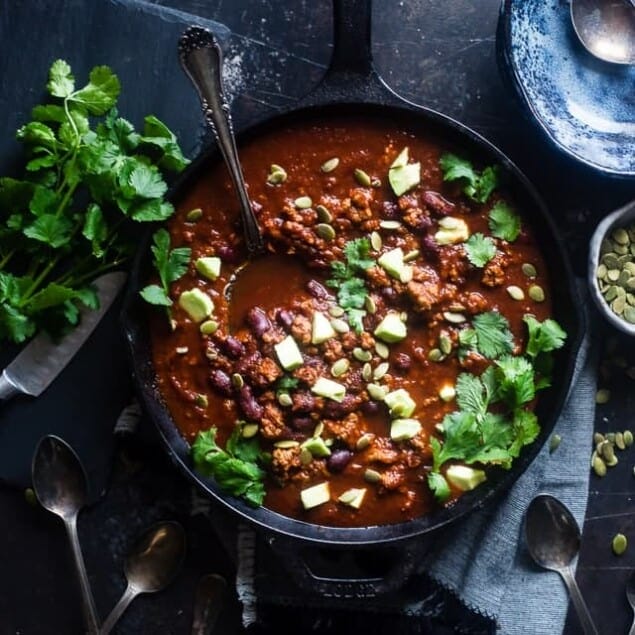 One-Pot Smoky and Sweet Turkey Chili - This turkey chili is an easy and gluten free weeknight meal that's perfect for cold, winter nights. It's healthy comfort food that the whole family will love! | Foodfaithfitness.com | @FoodFaithFit