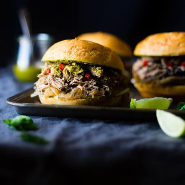 "Pho" Slow Cooker Pulled Pork Sandwiches - They have all the taste of the Vietnamese soup, but in a healthy, gluten free sandwich! They're the perfect, easy weeknight meal that the whole family will love! | Foodfaithfitness.com | @FoodFaithFit