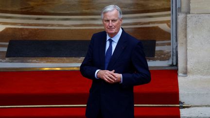 Michel Barnier, le jeudi 6 septembre 2024, lors de la passation de pouvoir à Matignon. (SARAH MEYSSONNIER / POOL)