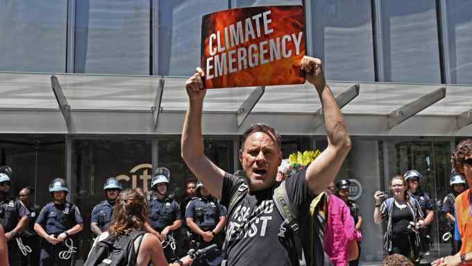 An environmental activist marching in Manhattan