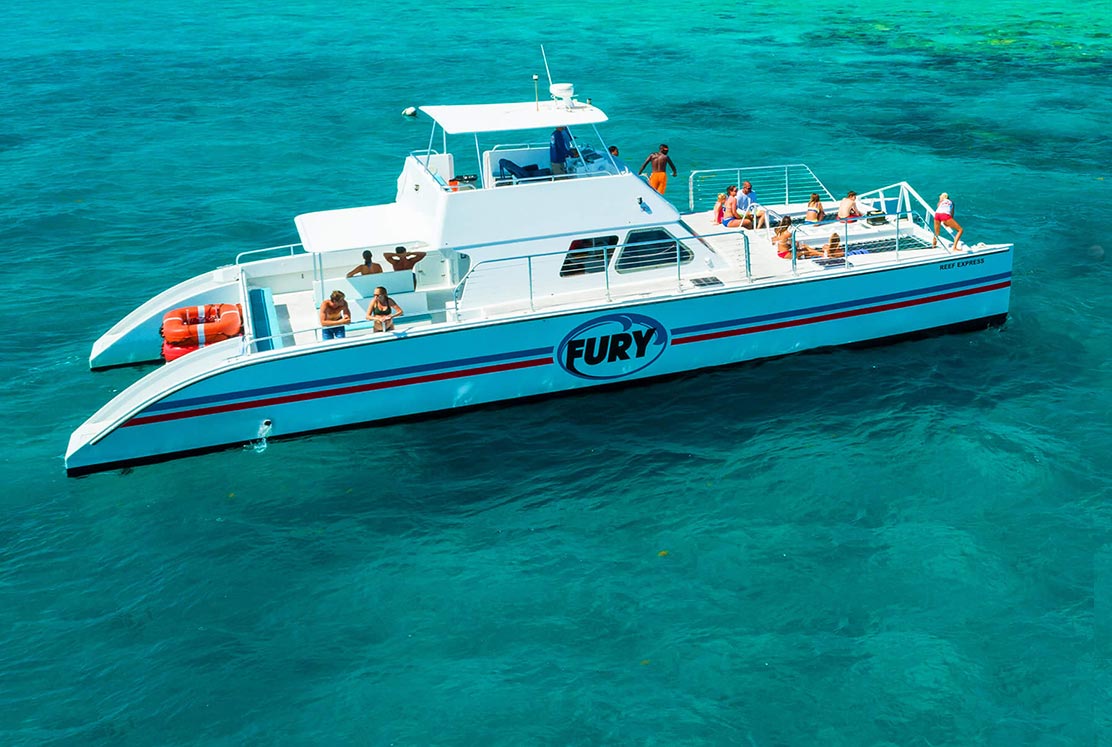 Aerial of key west catamaran reef express on the water