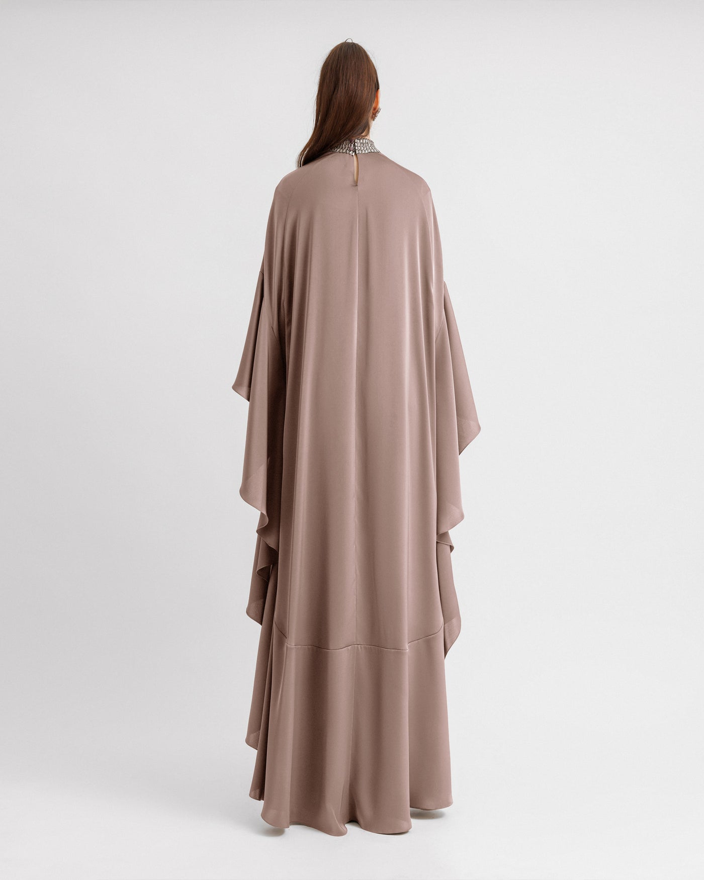 Beaded Collar Taupe Kaftan