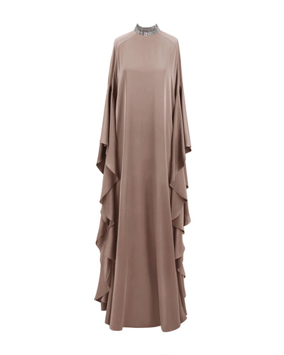 Beaded Collar Taupe Kaftan