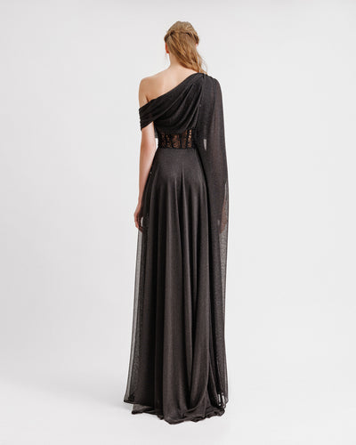 Asymmetrical Neckline Draped Dress