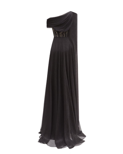 Asymmetrical Neckline Draped Dress