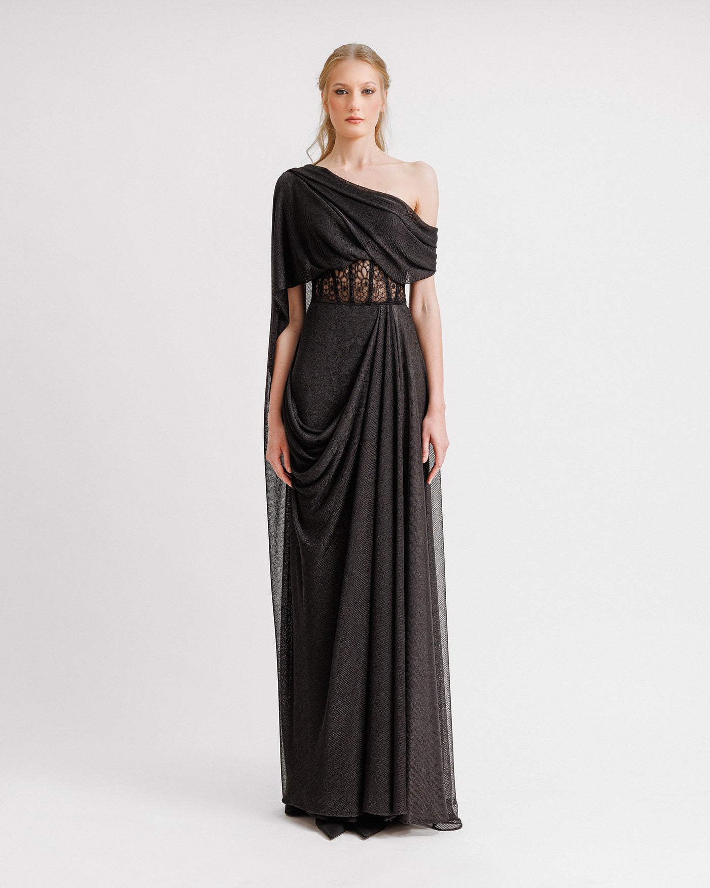 Asymmetrical Neckline Draped Dress