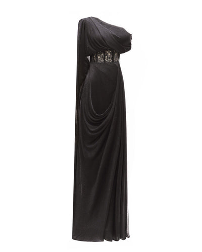 Asymmetrical Neckline Draped Dress