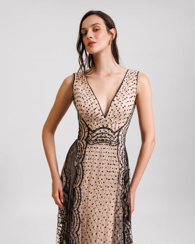 Embroidered V-Neckline Dress