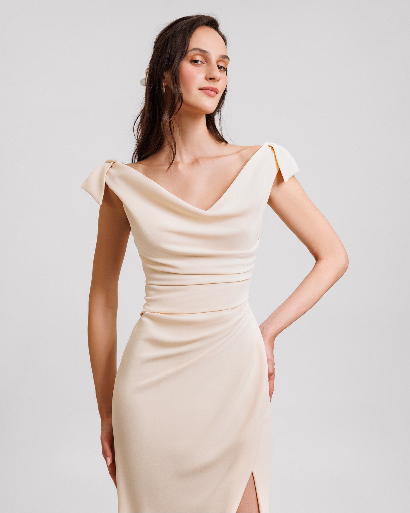 Bow-Shoulder Drapped Dress