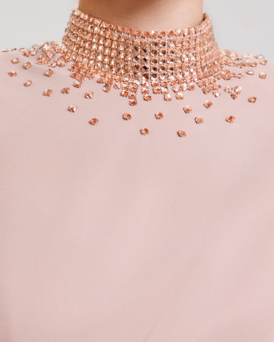 Stone-Embellished Collar Dress
