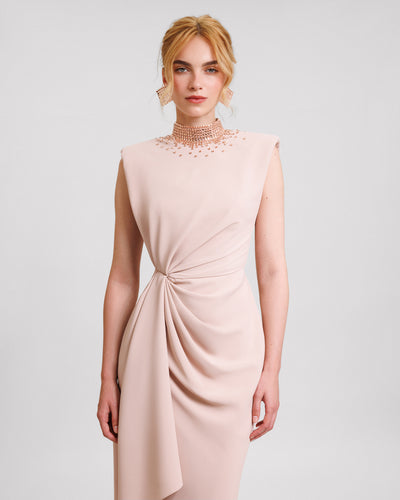 Stone-Embellished Collar Dress