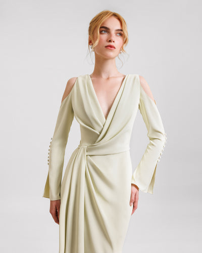 Draped Cut-Out Shoulder Dress