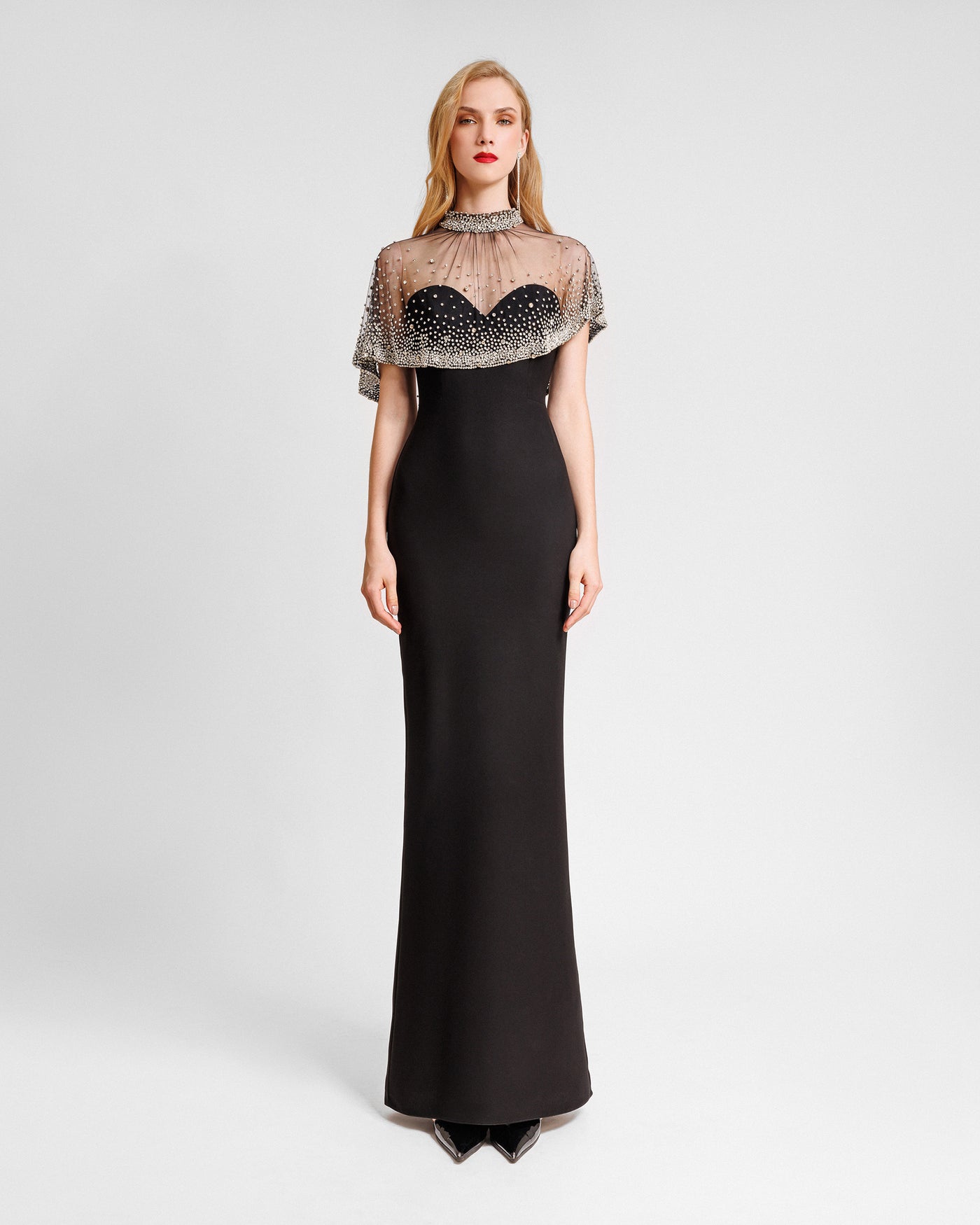 Beaded Tulle Crepe Dress