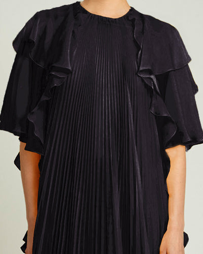 Pleated Ruffled Black Kaftan