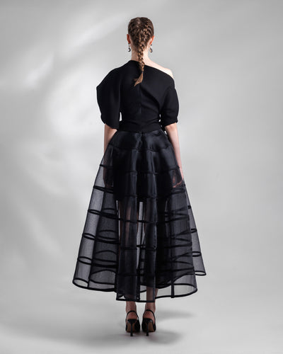 Draped Top with Cage-Like Skirt Set