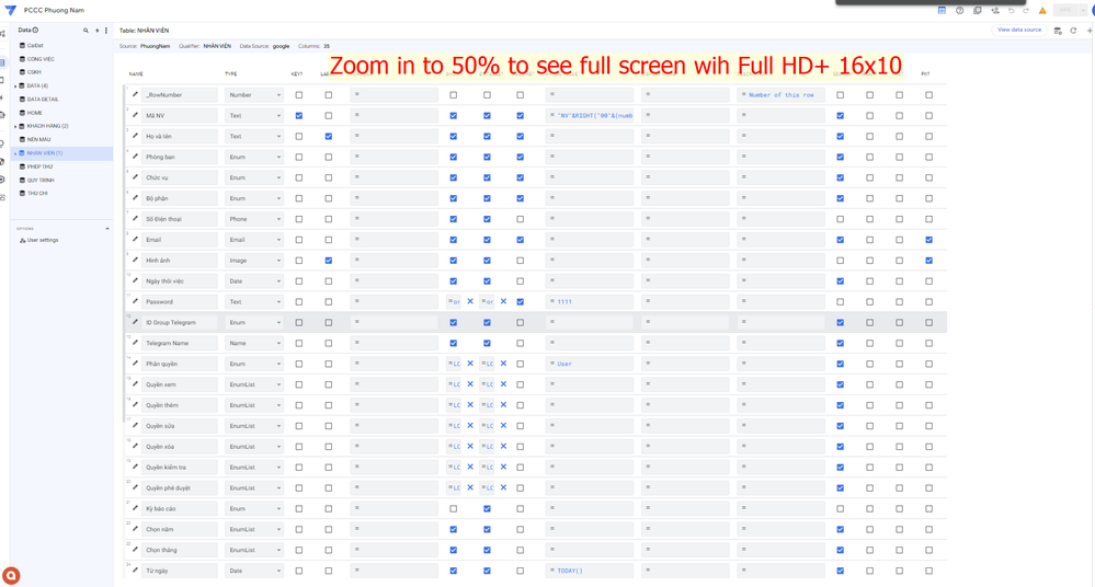 Please fix 15 columns on a 100% zoom ratio