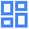 Icône bleue de site Web représentant quatre boîtes bleues