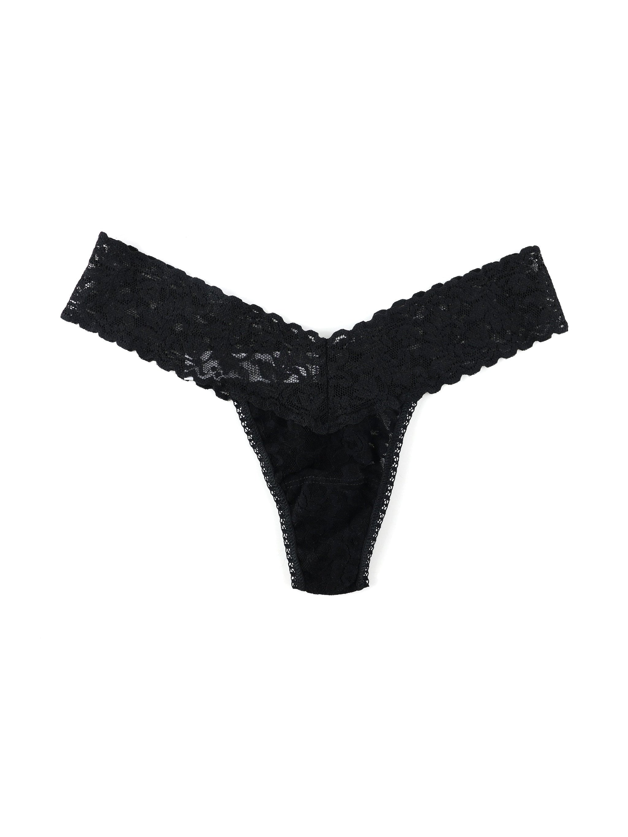 Petite Size Signature Lace Low Rise Thong-BLACK-Hanky Panky