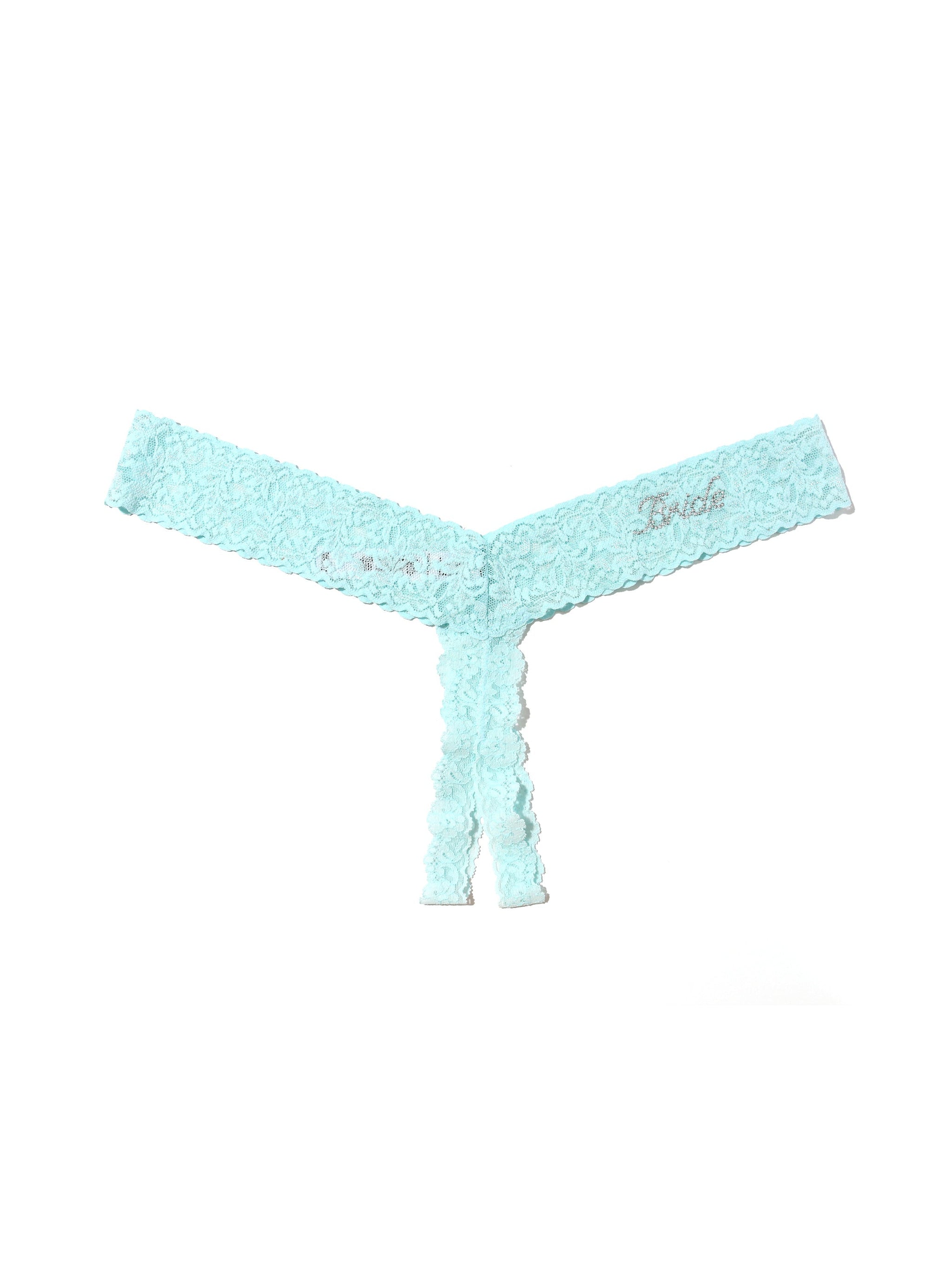 Plus Size Bride Crystal Crotchless Thong Celeste Blue