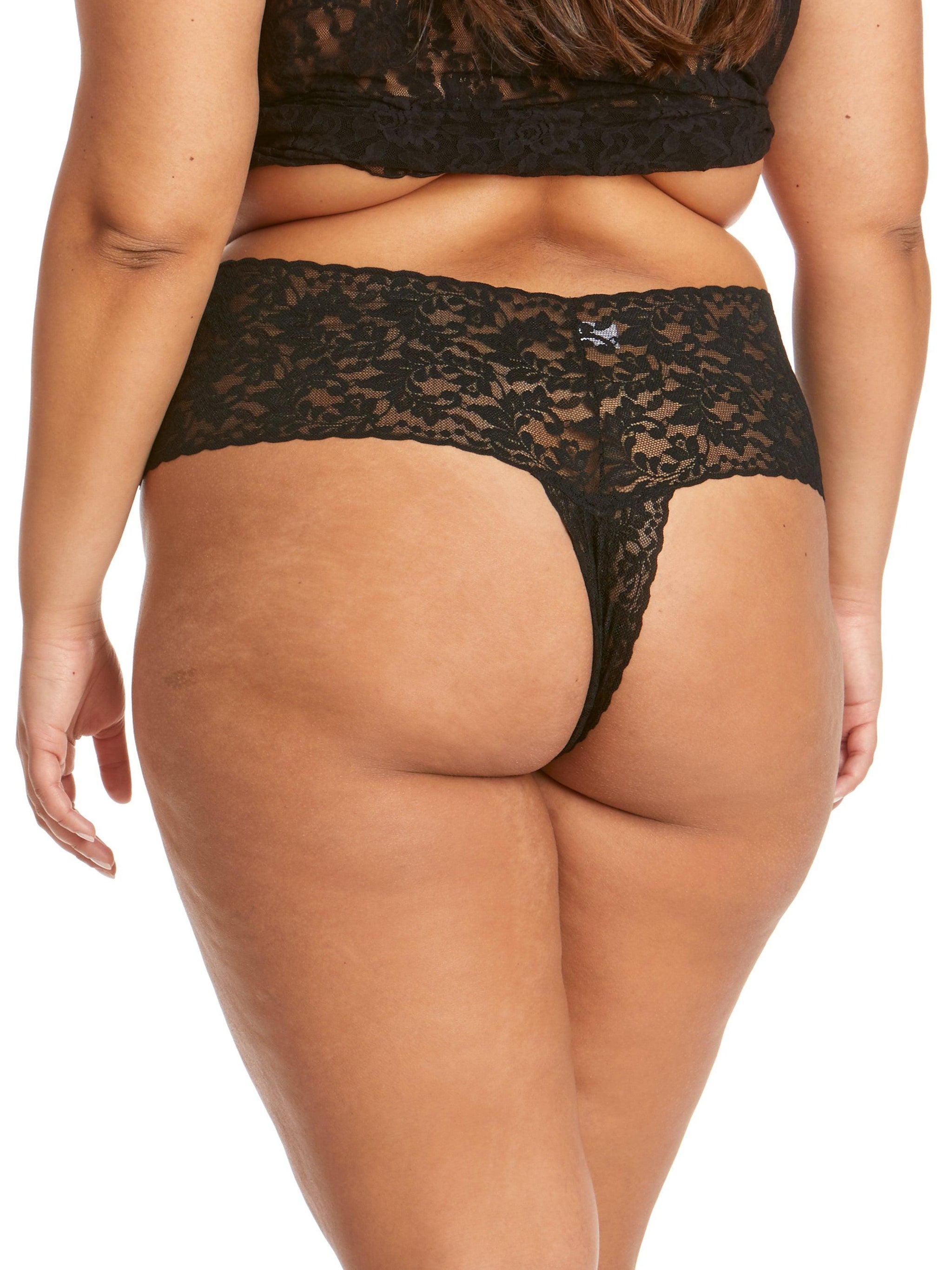 Plus Size Retro Lace Crotchless Thong-BLACK-Hanky Panky