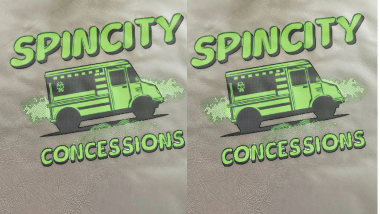 Spincity Concessions logo with food truck image. 