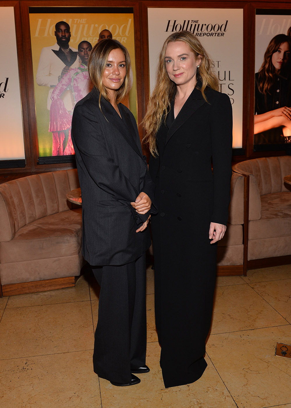 (L-R) Emma Morrison and Kerry Condon attend The Hollywood Reporter And Jimmy Choo Power Stylists Dinner at The Terrace at Sunset Tower on March 28, 2023 in West Hollywood, California.