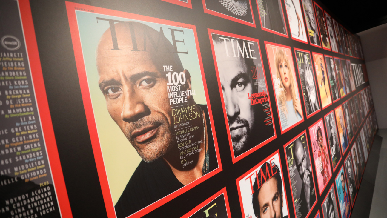 A wall of Time magazine covers.
