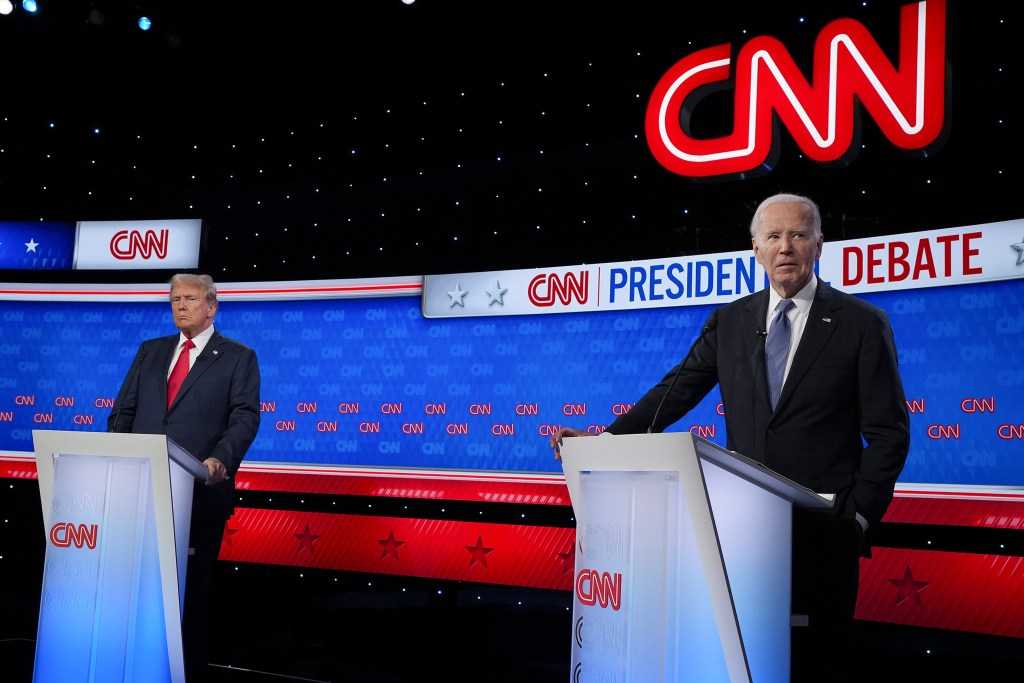 Donald Trump and Joe Biden during their first 2024 debate on June 27