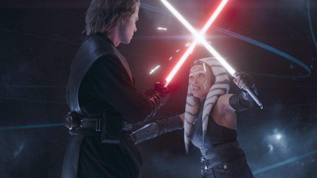 Hayden Christensen as Anakin Skywalker and Rosario Dawson as Ahsoka Tano on the DisneyPlus series Ahsoka.