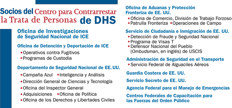 Socios del Centro para Contrarrestar la Trata de Personas de DHS