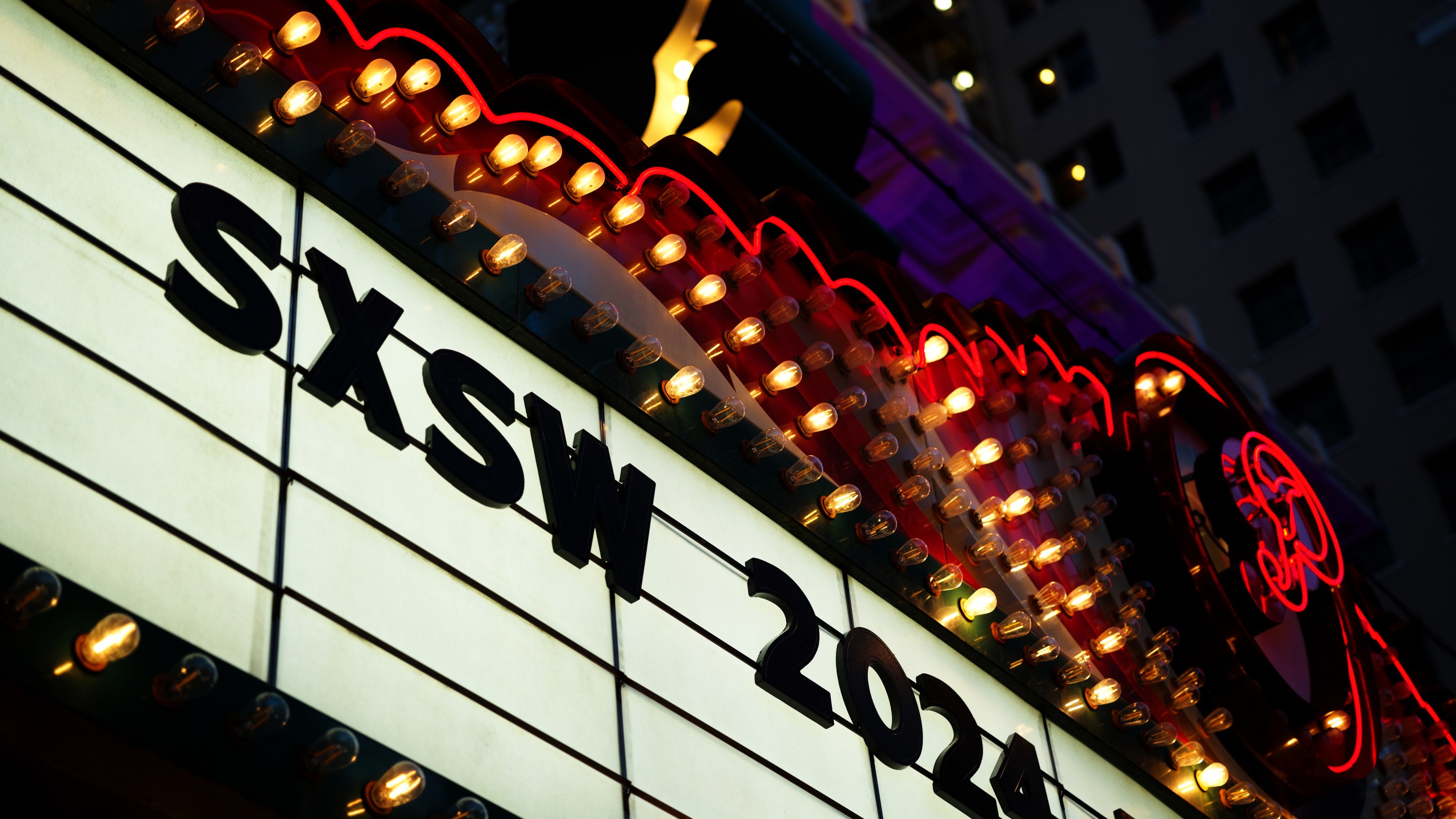 A view of the Paramount Theatre marquee at the "Monkey Man" premiere as part of SXSW 2024 Conference and Festivals held at the Paramount Theatre on March 11, 2024 in Austin, Texas.